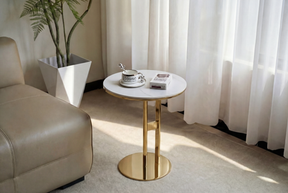 LINEA Round Sintered Stone Side Table with Stainless Steel Base