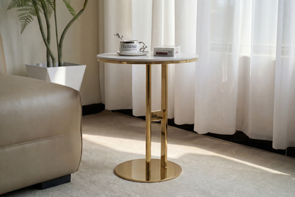 LINEA Round Sintered Stone Side Table with Stainless Steel Base