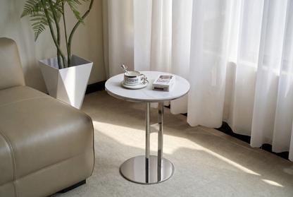 LINEA Round Sintered Stone Side Table with Stainless Steel Base