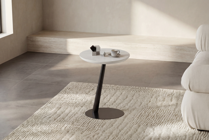 Noma Round Side Table – Marble Effect Top with Metal Pedestal Base