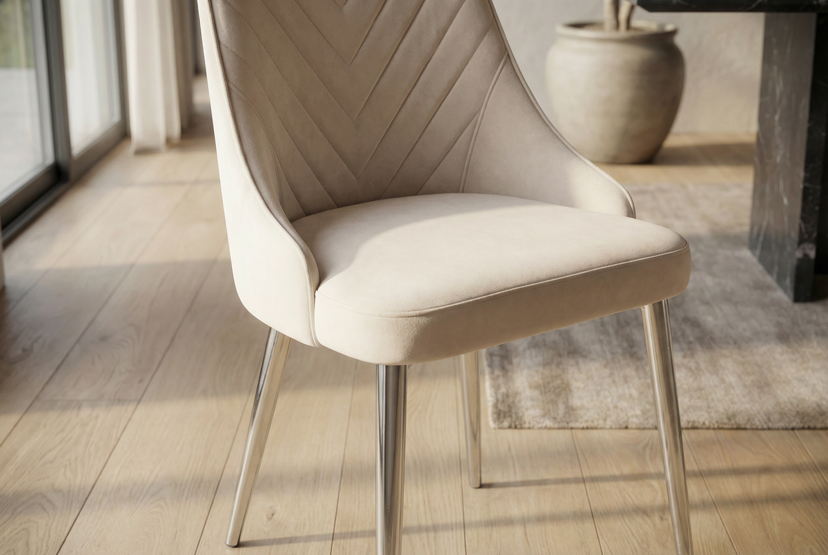 Savello Luxury Grey Marble-Effect Dining Set – 4 or 6 Beige or Grey Chairs