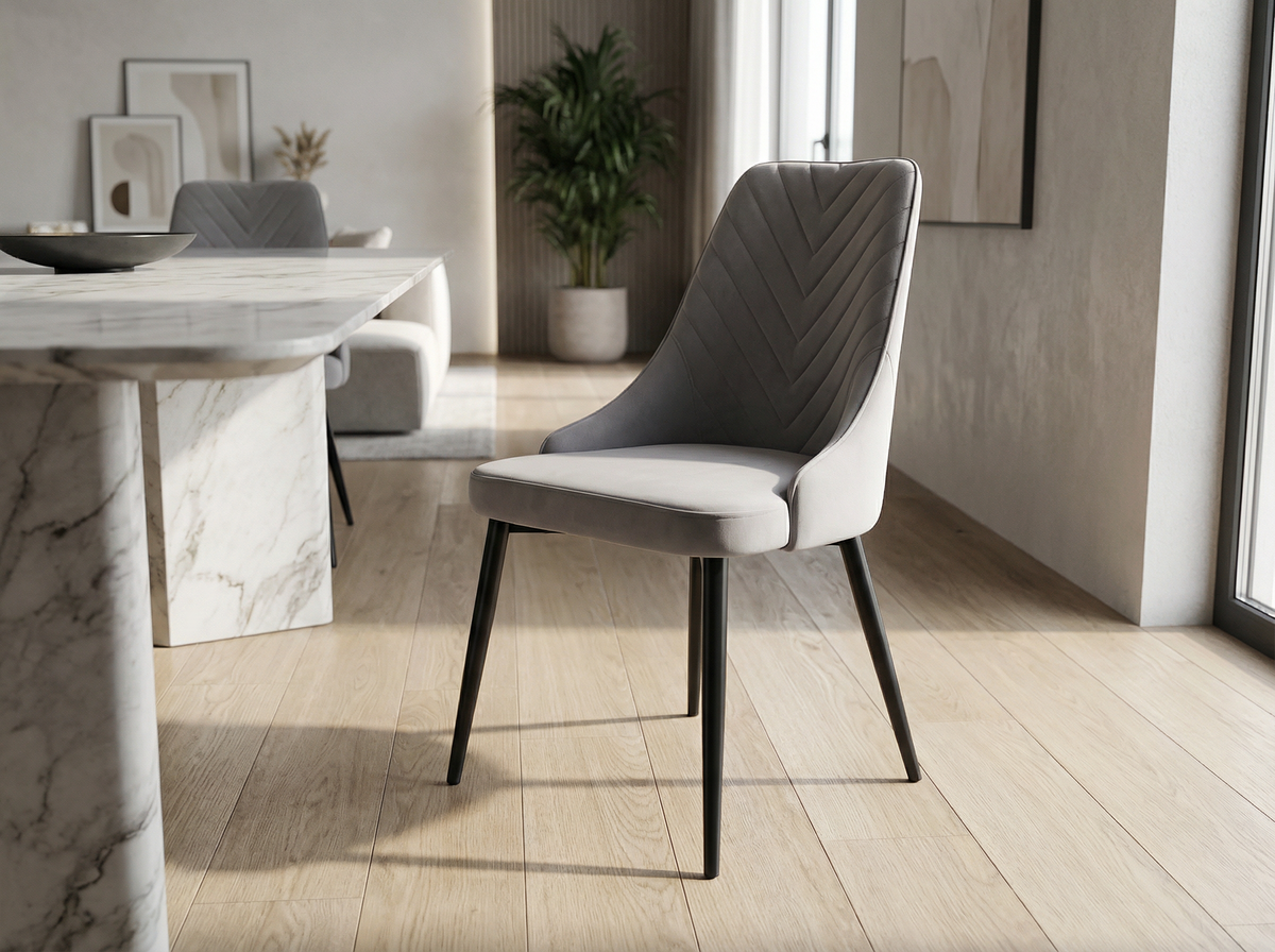 Rovella Luxury Marble-Effect Dining Set – 4 or 6 Grey Chairs