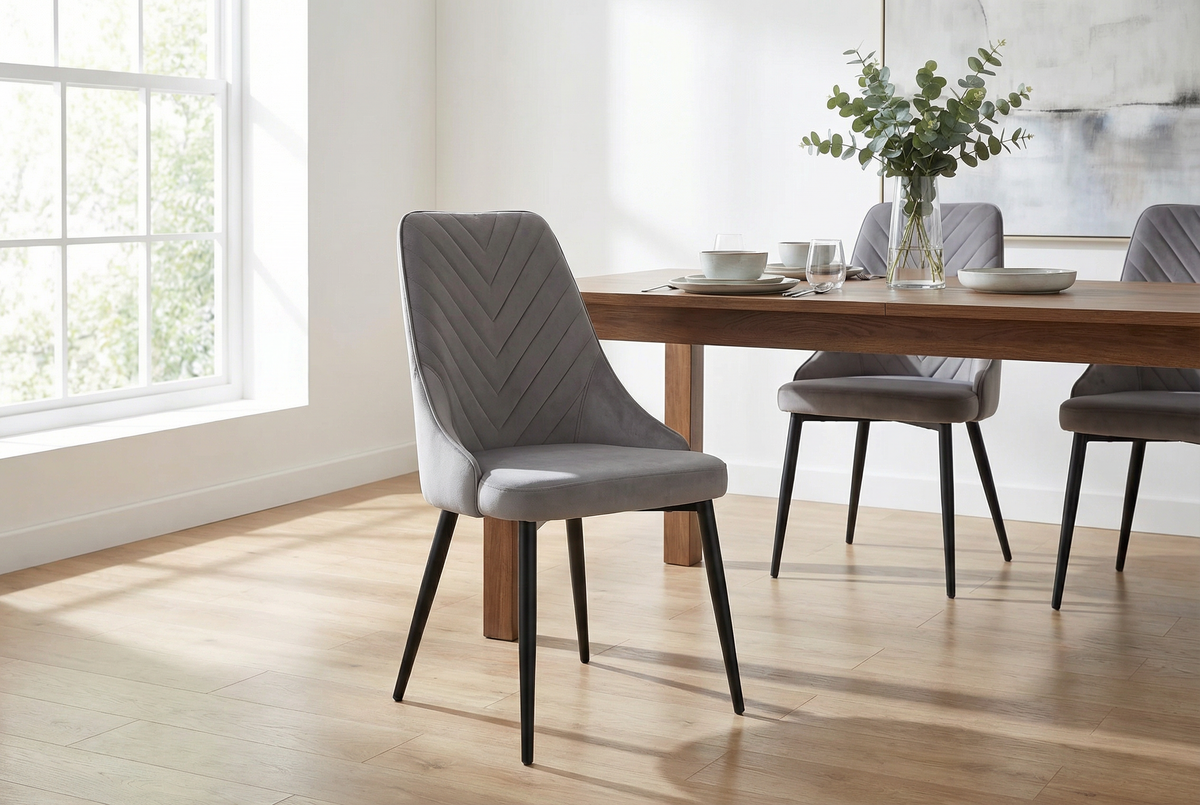 Bellaro Luxury Extendable Marble-Effect Dining Set – 6 or 8 Grey Chairs