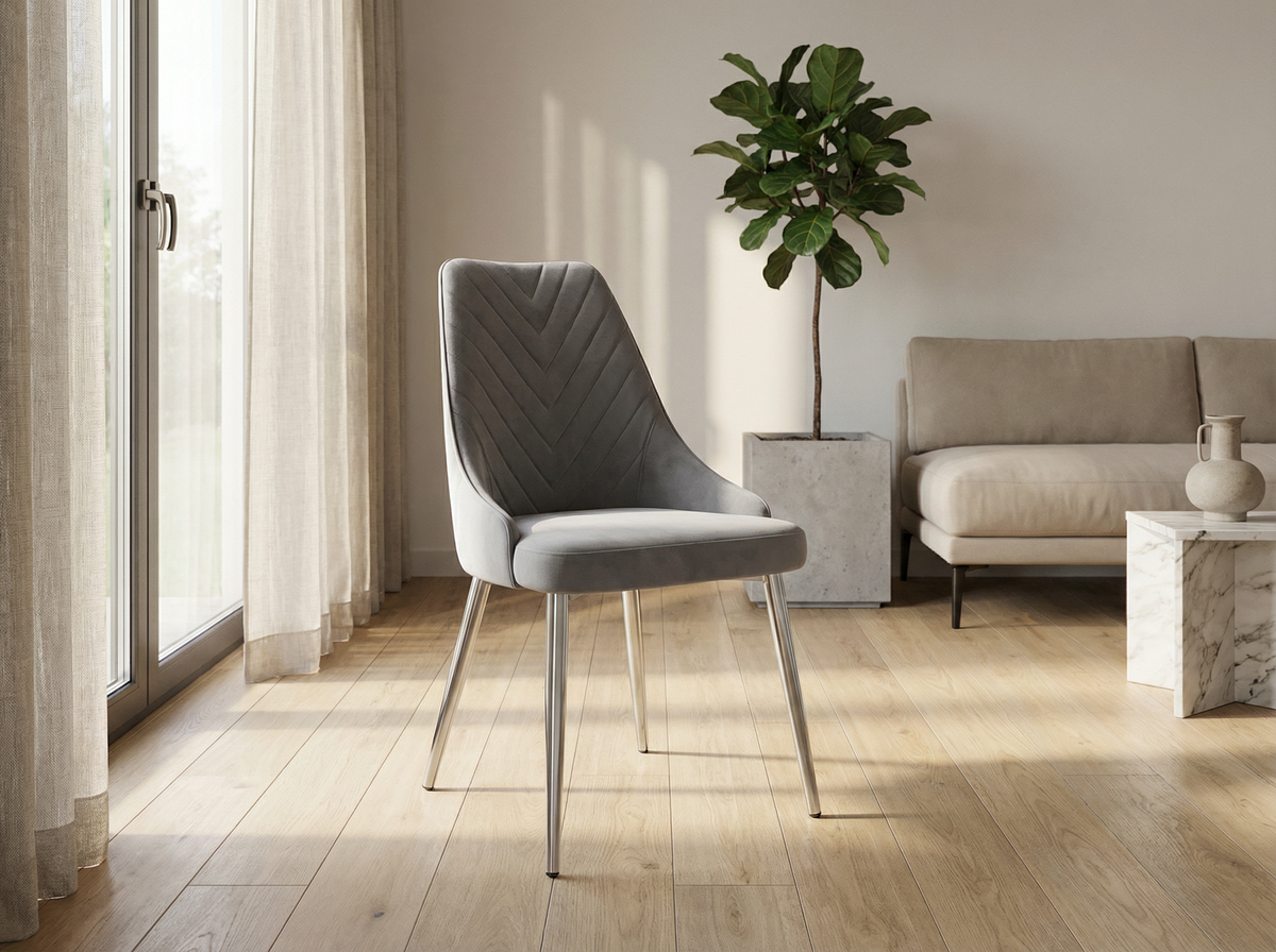 Savello Luxury Grey Marble-Effect Dining Set – 4 or 6 Beige or Grey Chairs