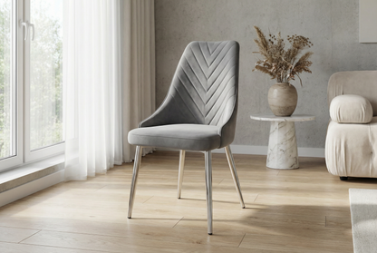 Savello Luxury Grey Marble-Effect Dining Set – 4 or 6 Beige or Grey Chairs