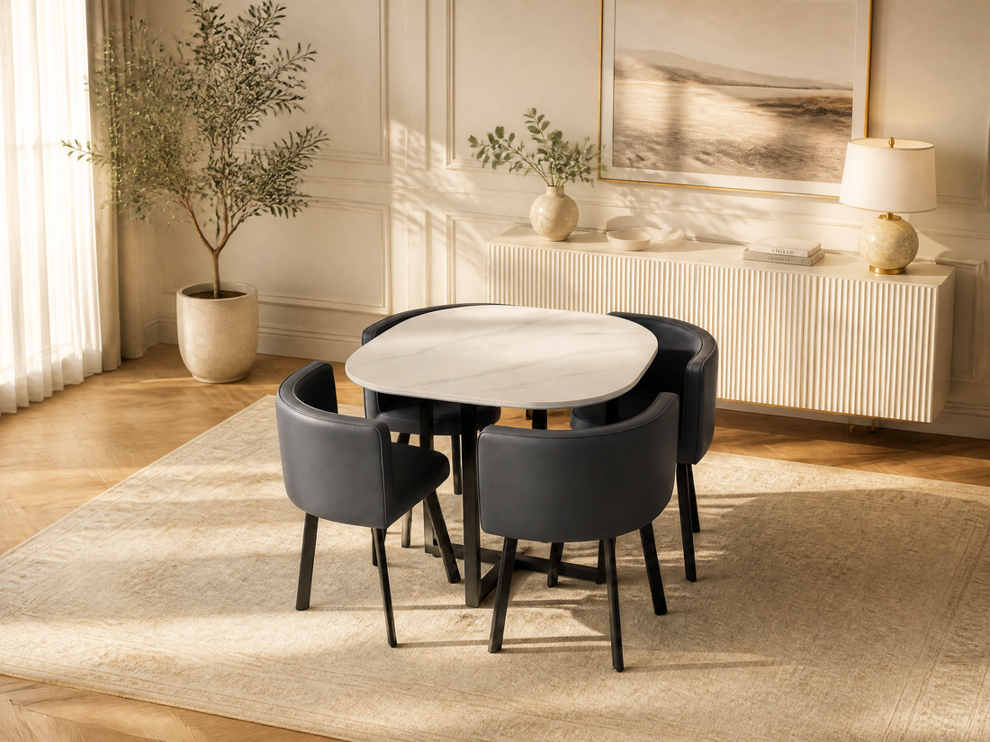 Oliver Nesting Dining Table set Square Grey Chairs