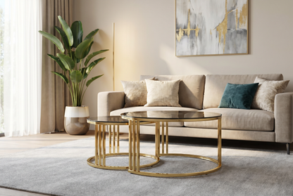 Luna 2-Piece Gold &amp; Smoked Glass Nesting Coffee Table Set