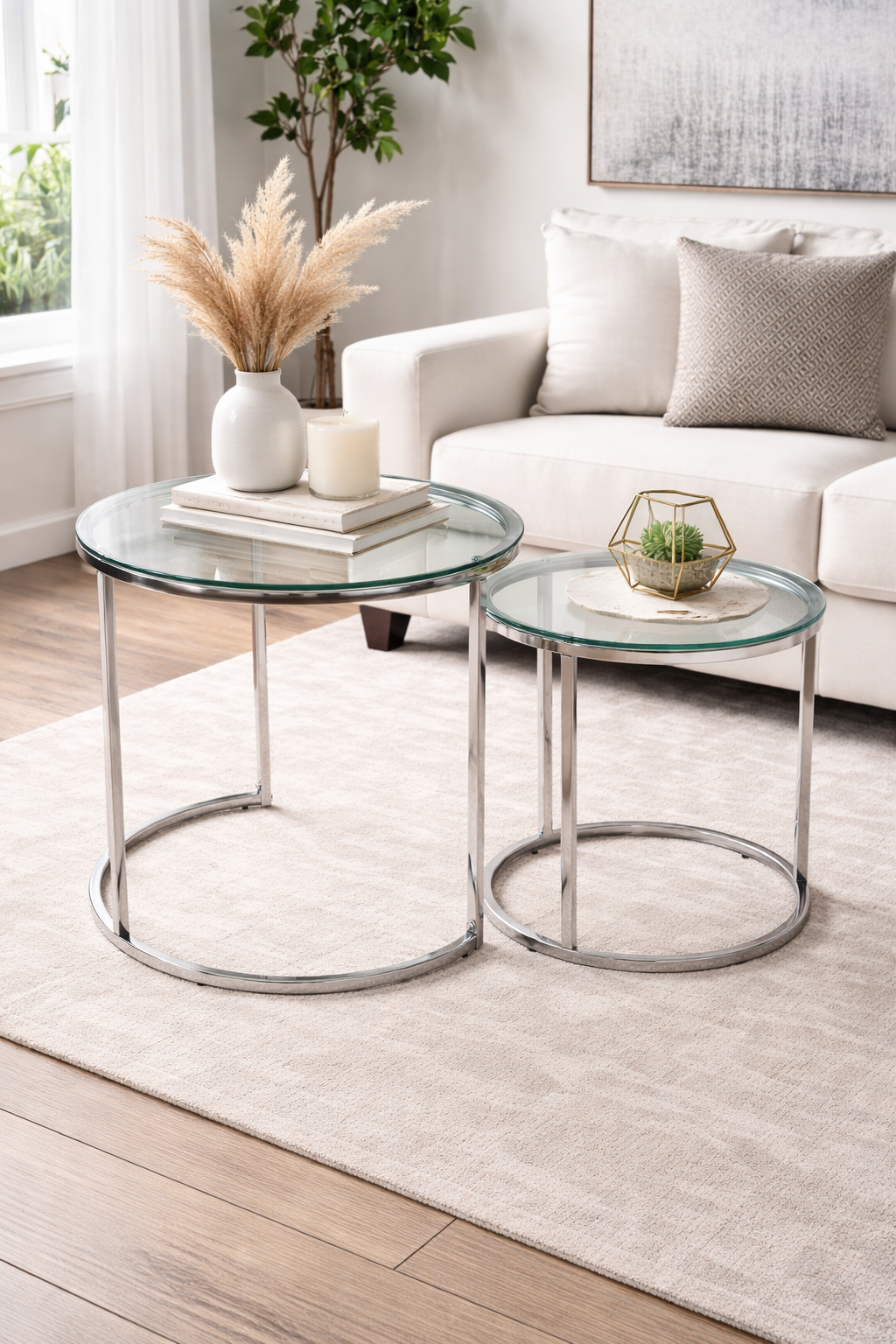 HALO COFFE TABLE SET-GLASS SILVER