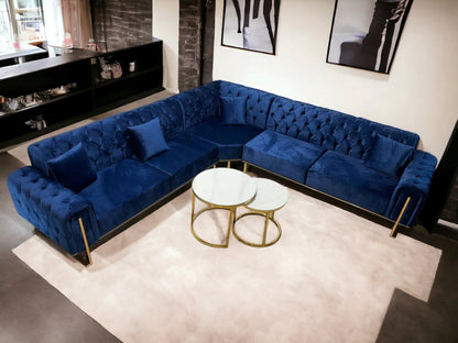 Discover the King Corner Sofa by Q&amp;P Furniture, featuring soft velvet upholstery, a spacious corner design, and ultimate comfort. Perfect for any modern living room. Shop Modern Corner Sofa for Living Room now!