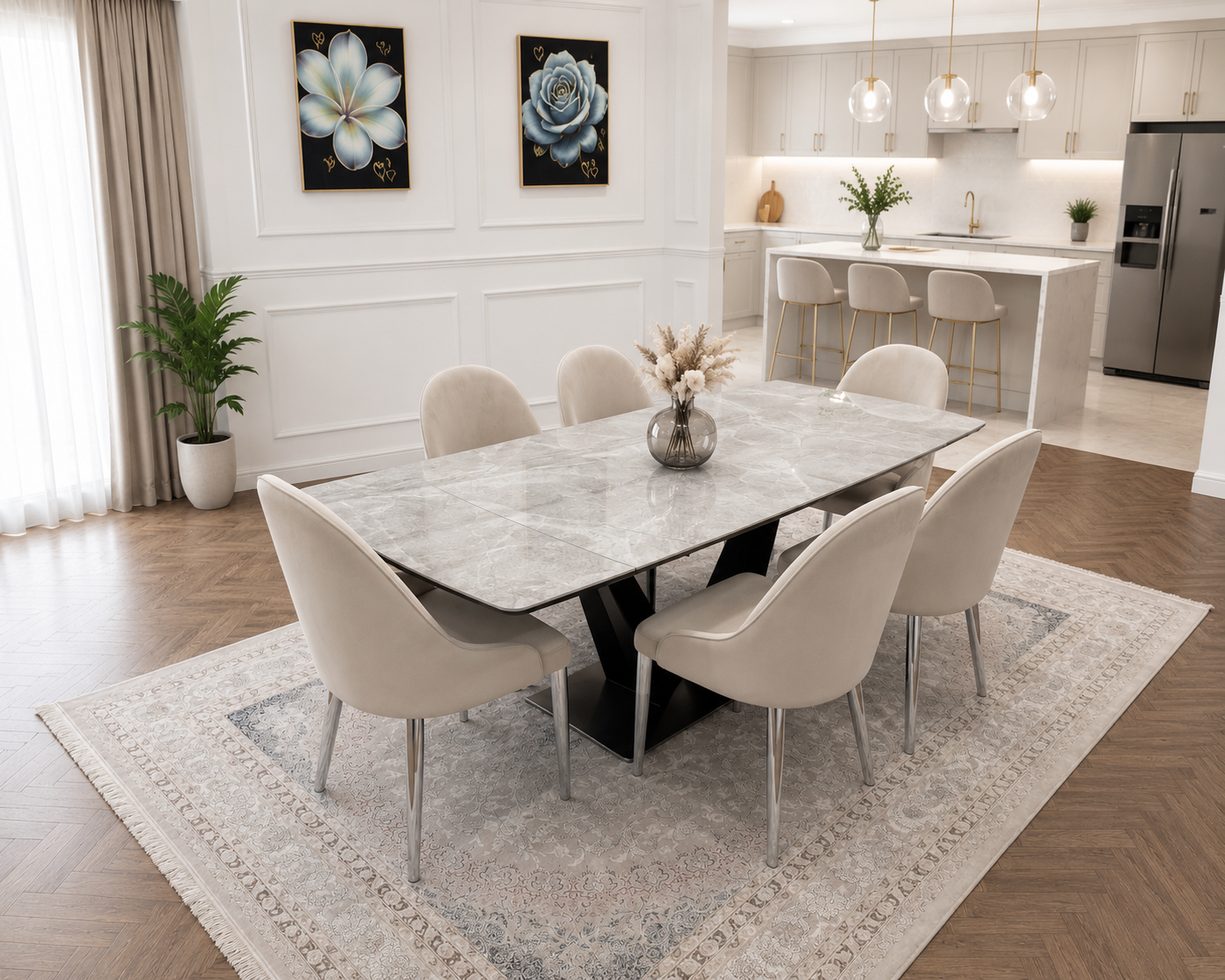 CLARA DINING TABLE SET -SILVER