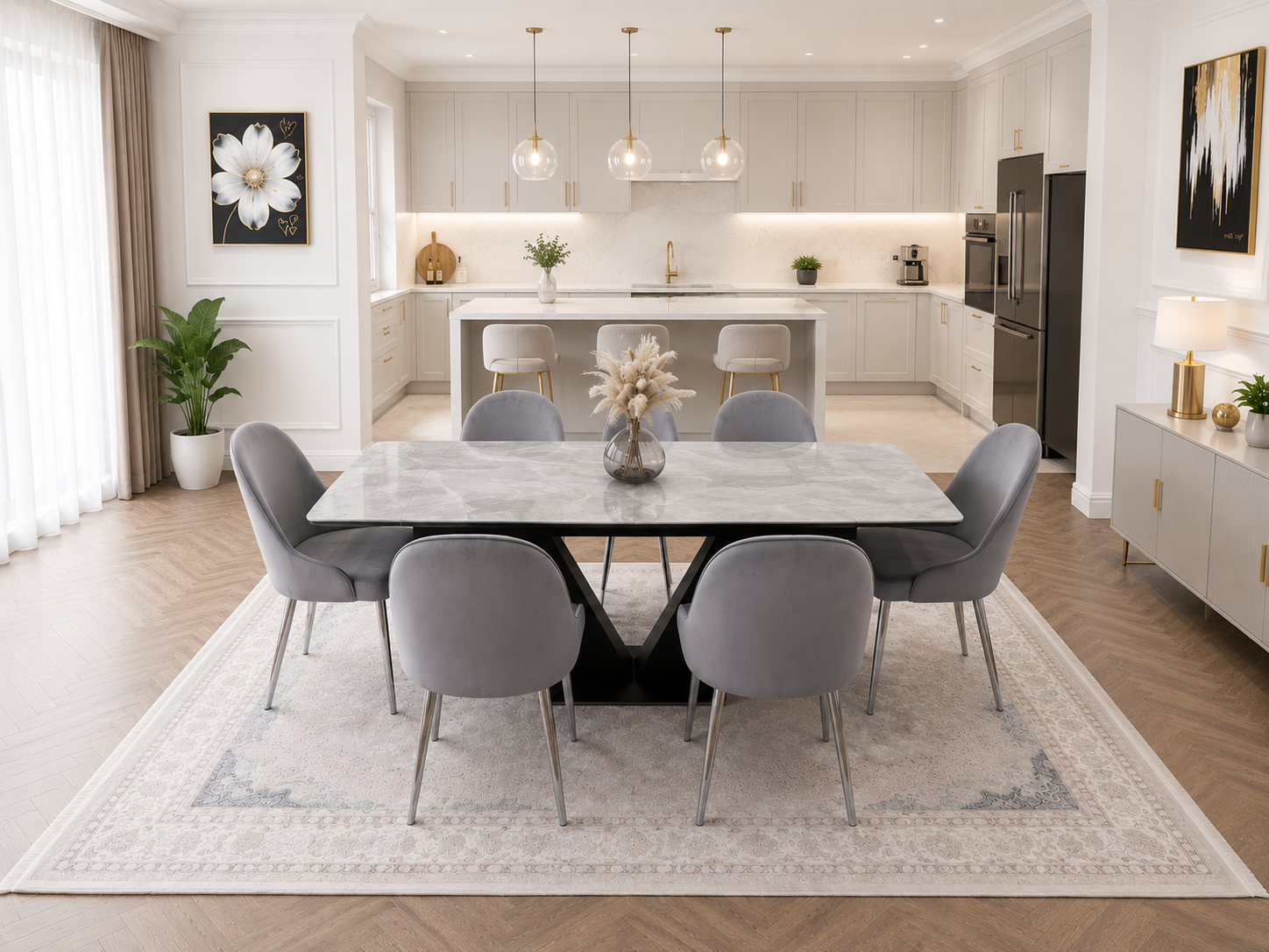 CLARA DINING TABLE SET -SILVER