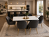 Q&P Furniture Clara dining table set with gold finish, showcasing the elegant table and matching chairs in a modern dining room setting.