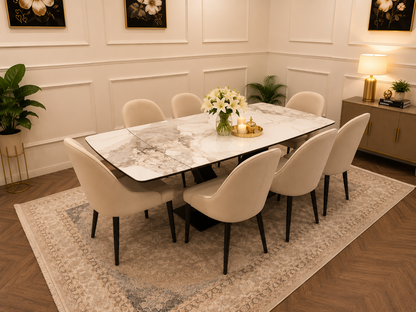 LUMIA EXTEND DINING SET WITH CLARA CHAIRS – BLACK LEGS