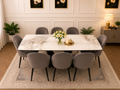 LUMIA EXTEND DINING SET WITH CLARA CHAIRS – BLACK LEGS