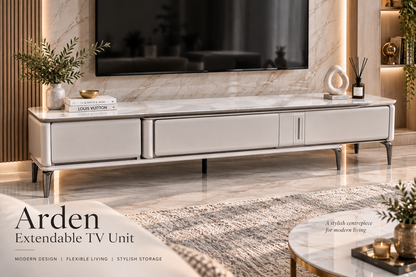 Arden Extendable TV Unit – Off White Marble Effect with Storage