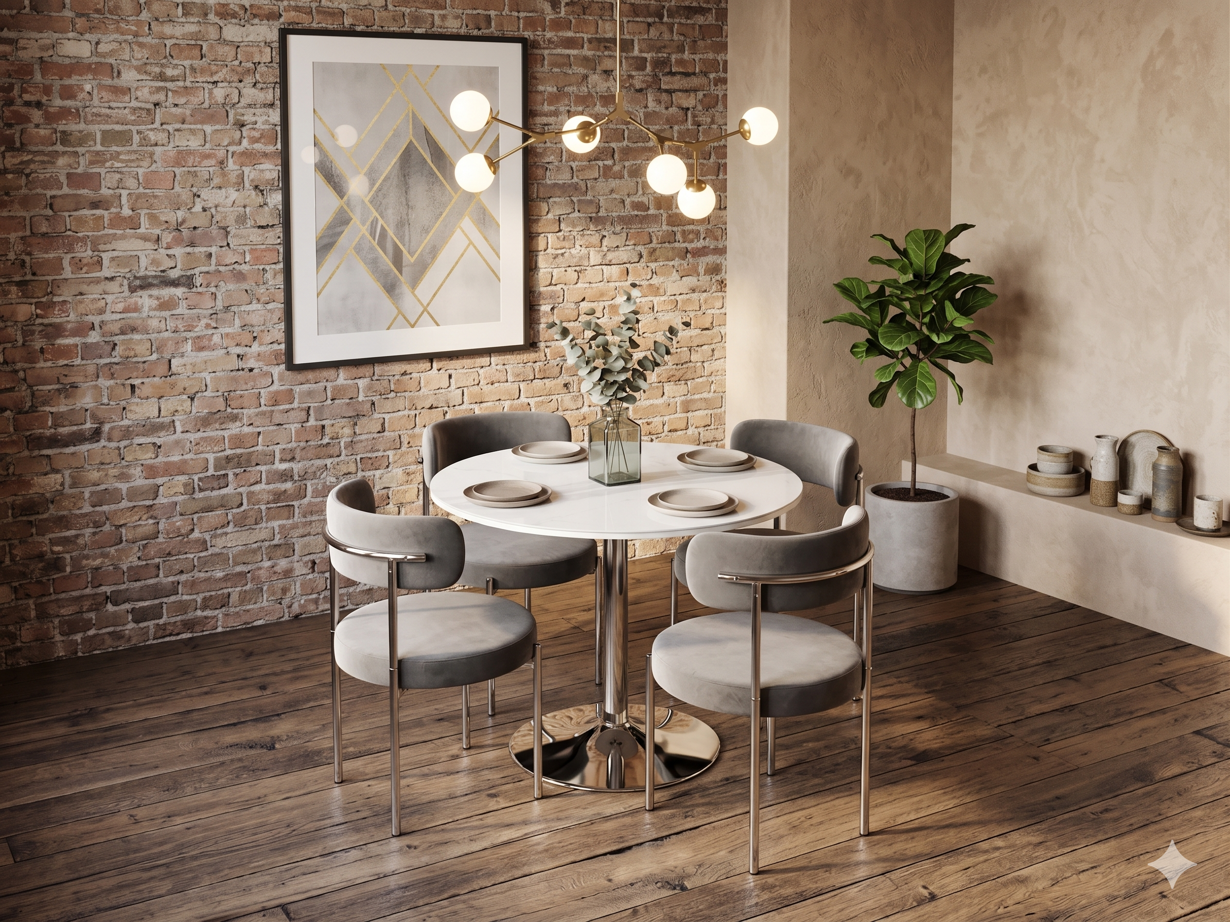 LUXE VELVET DINING SET — DARK GREY &amp; SILVER
