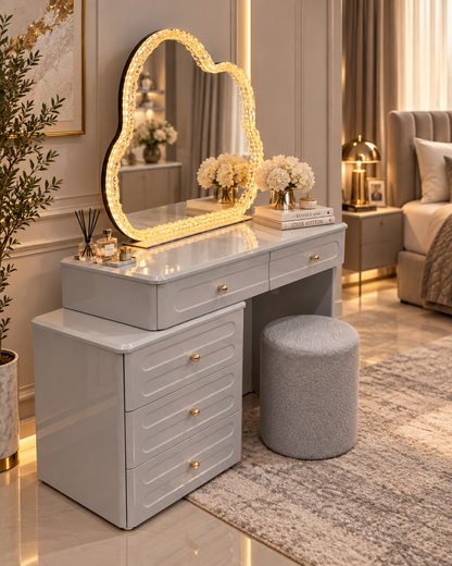 Elan Luxury Dressing Table with LED Mirror &amp; Stool