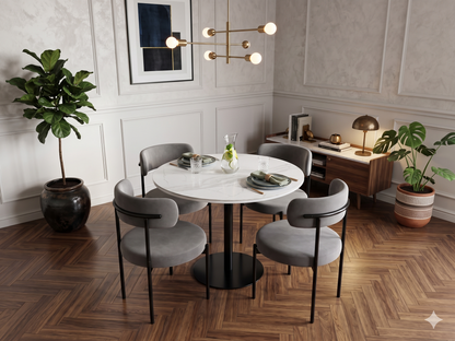 LUXE DINING SET-VELVET-LIGHT GREY-BLACK