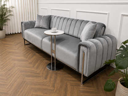 LINEA Round Sintered Stone Side Table with Stainless Steel Base