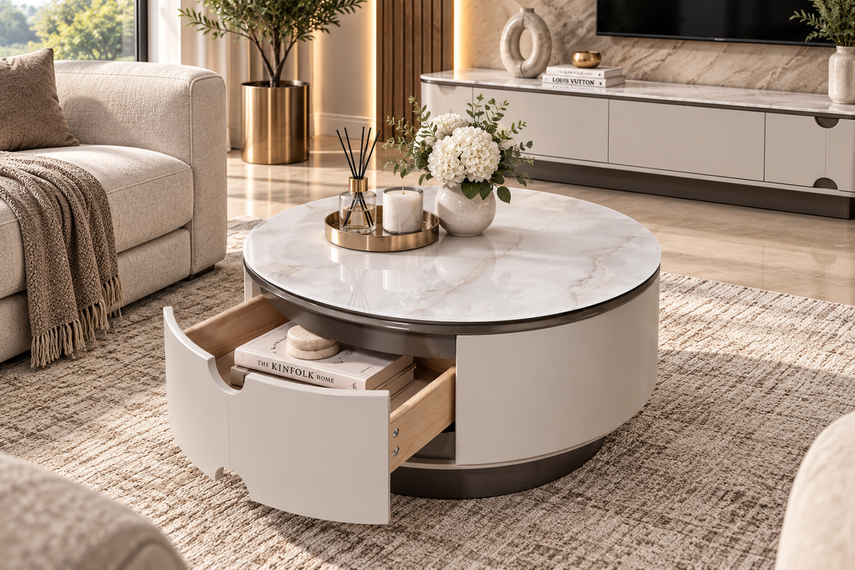 Aurora Marble-Effect Living Room Set
