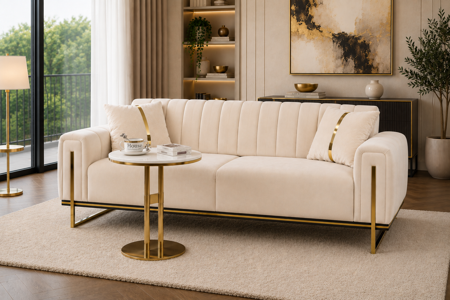 LINEA Round Sintered Stone Side Table with Stainless Steel Base