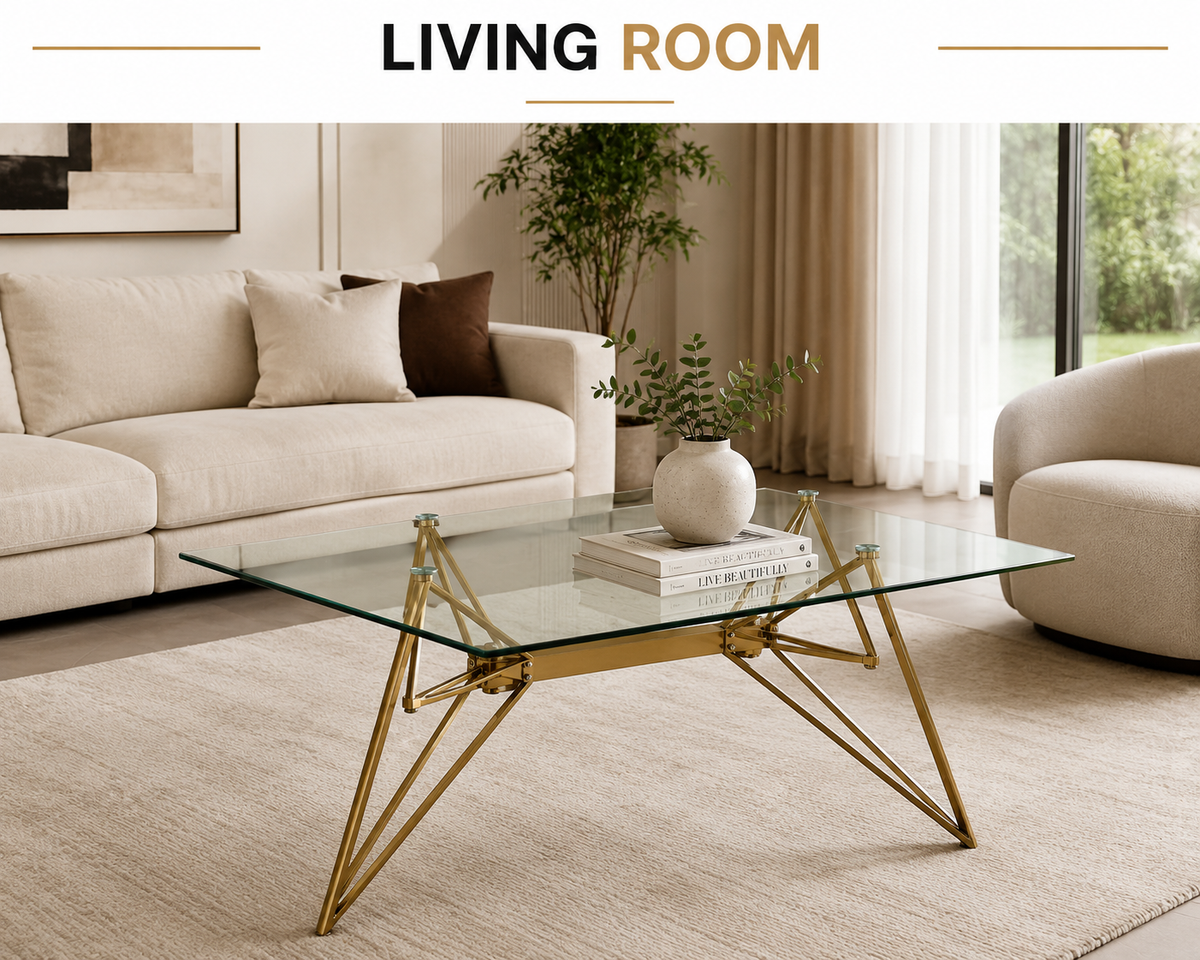 Leora Rectangular Glass Coffee Table – Gold &amp; Silver Chrome