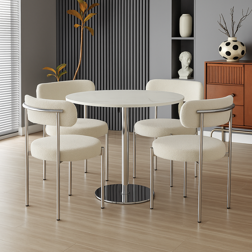 LUXE ROUND DINING TABLE – Silver Finish