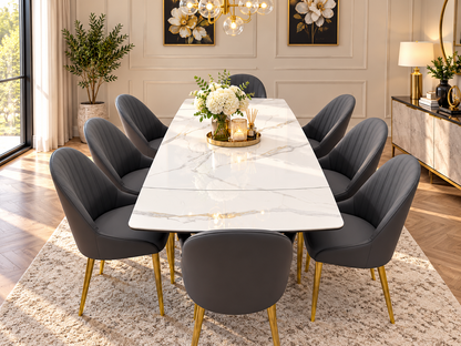 Elara Luxury Extendable Marble-Effect Dining Table Set