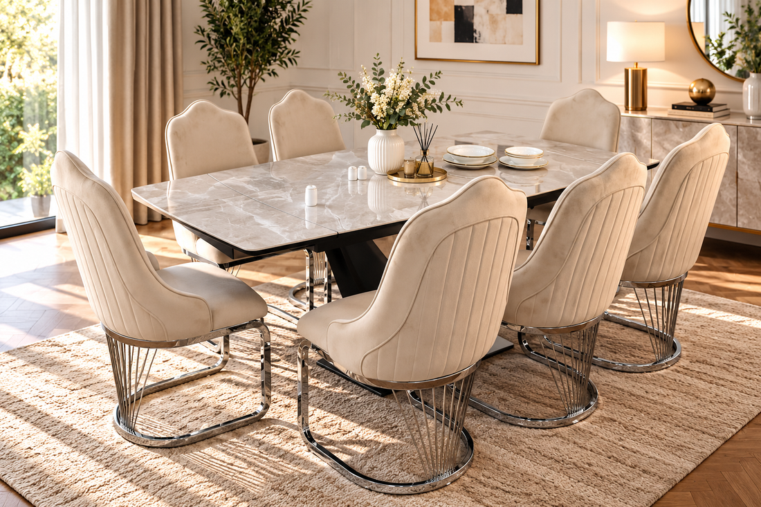 Lumia Luxury Extendable Dining Table Set with King Chairs