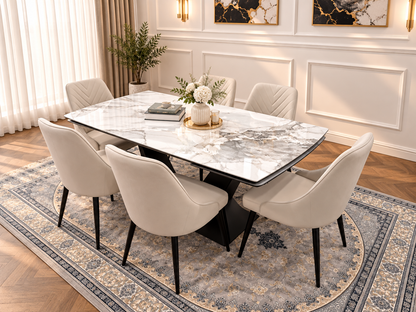 Bellaro Luxury Extendable Marble-Effect Dining Set – 6 or 8 Grey Chairs