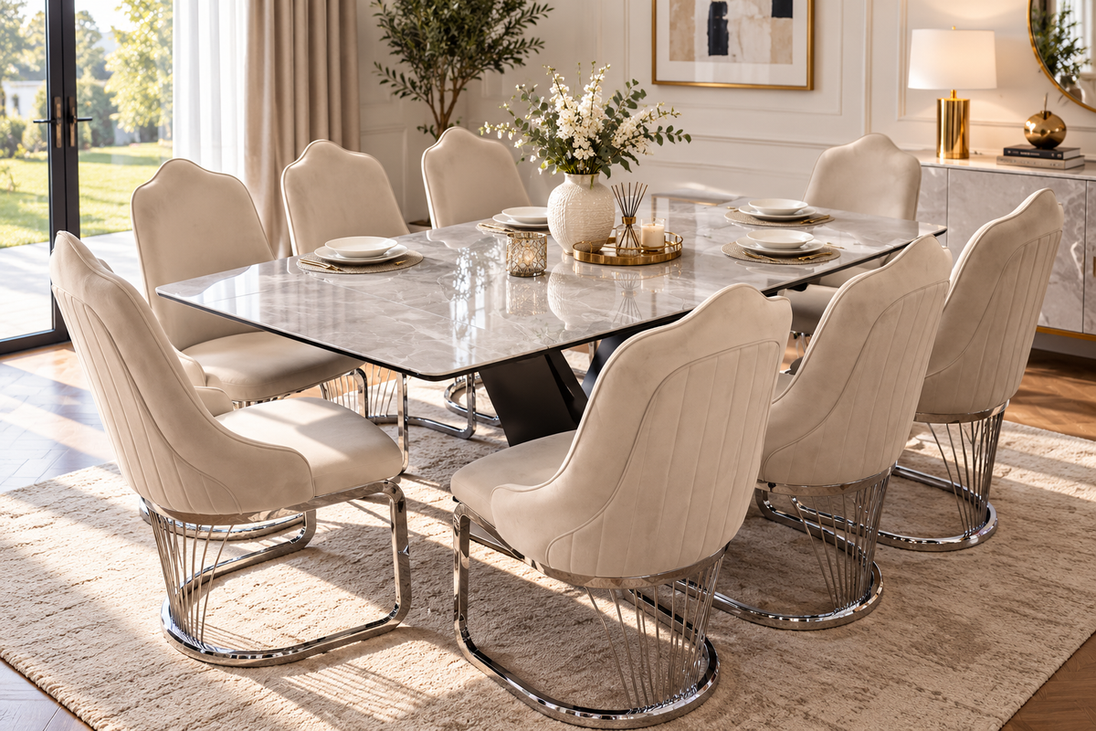 Lumia Luxury Extendable Dining Table Set with King Chairs