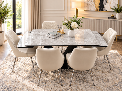 Roma Luxury Extendable Grey Marble-Effect Dining Table Set with 6 or 8 Grey Chairs