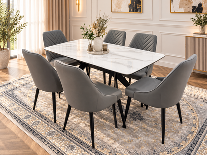 Rovella Luxury Marble-Effect Dining Set – 4 or 6 Grey Chairs