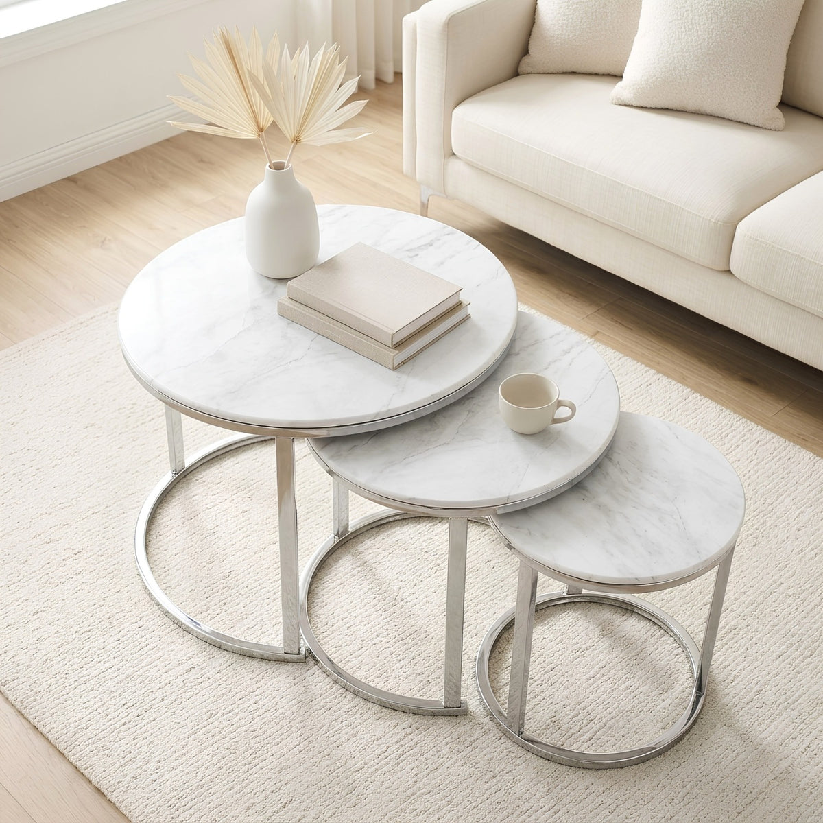 Milan 3-Piece Silver Nesting Coffee Table Set