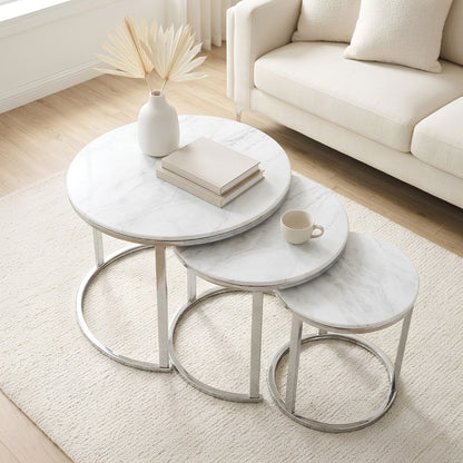 Milan 3-Piece Silver Nesting Coffee Table Set
