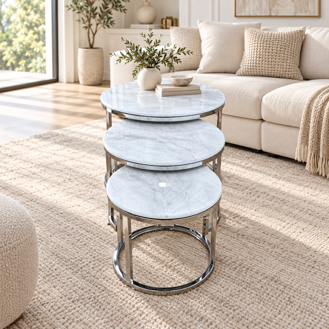 Milan 3-Piece Silver Nesting Coffee Table Set