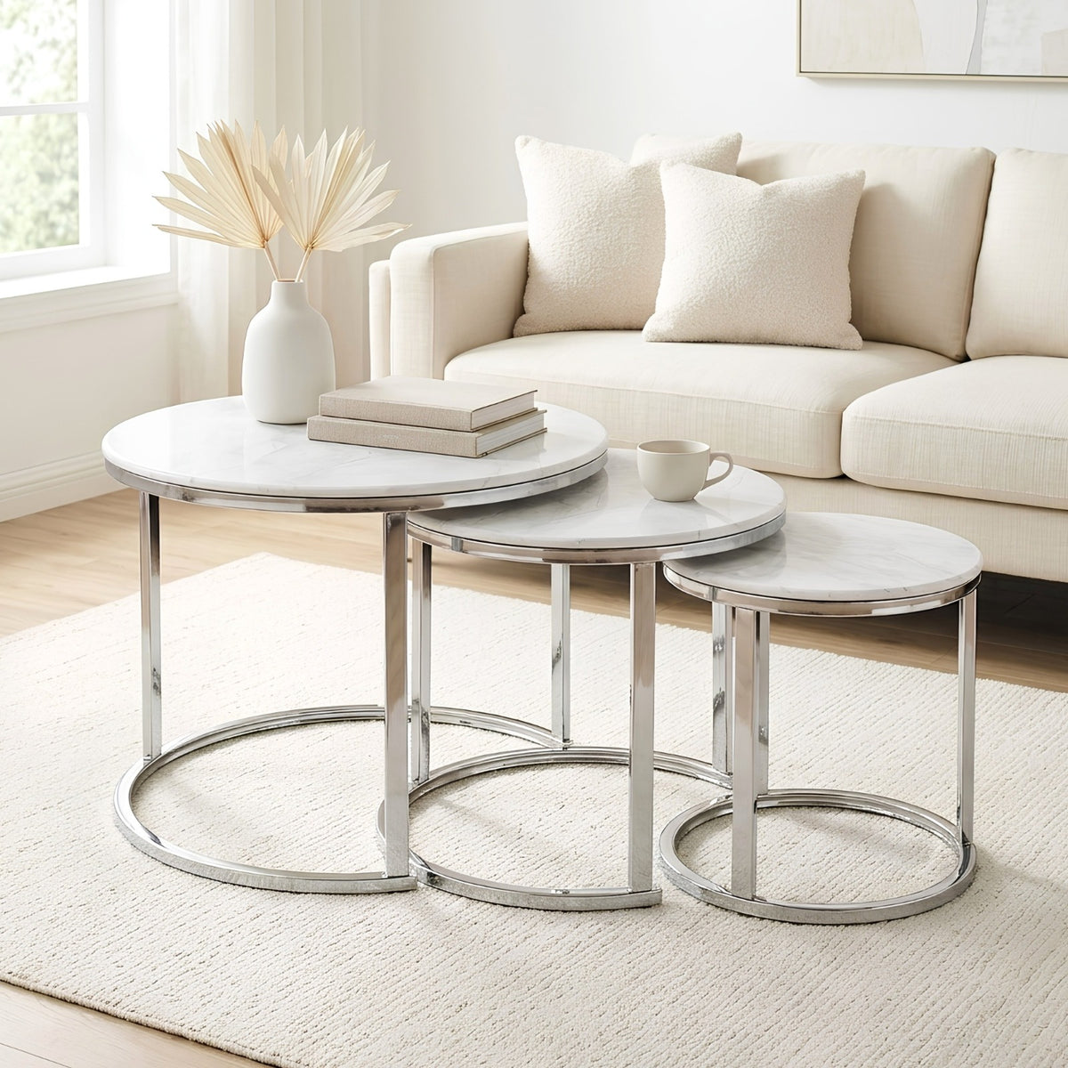 Milan 3-Piece Silver Nesting Coffee Table Set