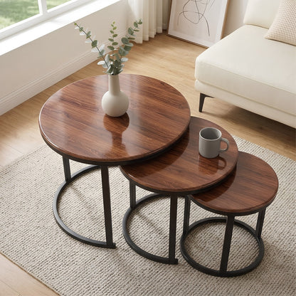 Oslo 3-Piece Walnut-Effect Nesting Coffee Table Set – Matt Black
