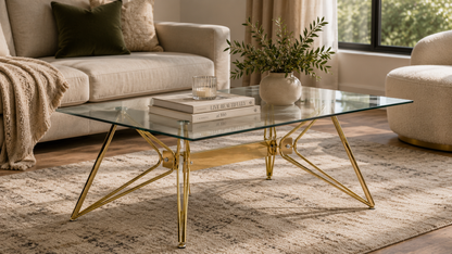 Leora Rectangular Glass Coffee Table – Gold &amp; Silver Chrome
