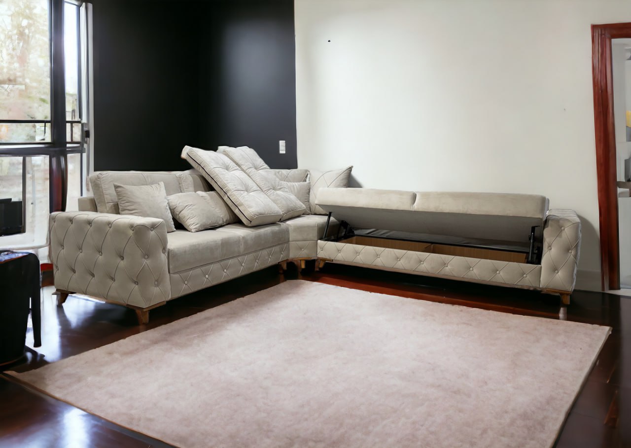 Lovely Corner Sofa- Velvet Corner Sofa Bed With Storage