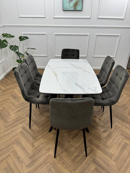 Q&amp;P Furniture Niva Dining Set with wooden dining table and matching chairs, modern design for contemporary dining rooms.