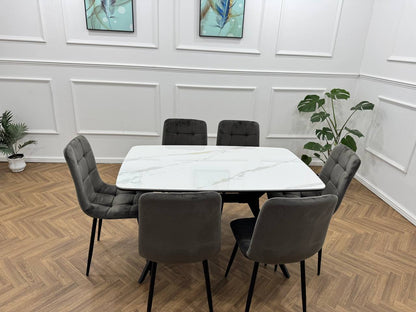 Q&amp;P Furniture Niva Dining Set with a modern wooden dining table and matching chairs, stylish and perfect for dining rooms.