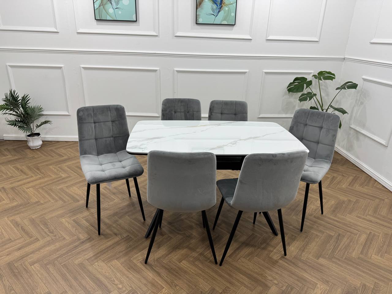 Q&amp;P Furniture Niva dining table, modern wooden dining set with sleek design, perfect for contemporary dining rooms.