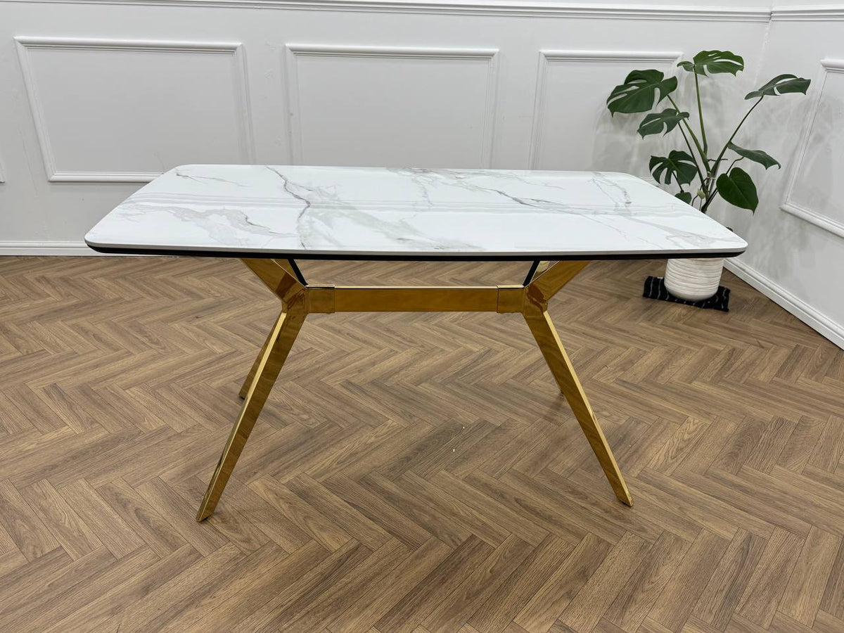 LUXORA Luxury Marble-Effect Dining Table Set  – Gold Legs