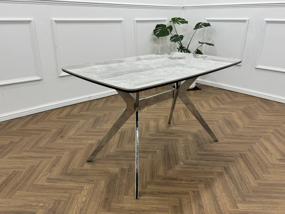 Savello Luxury Grey Marble-Effect Dining Set – 4 or 6 Beige or Grey Chairs