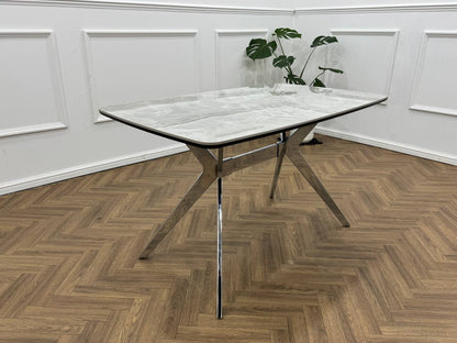 Savello Luxury Grey Marble-Effect Dining Set – 4 or 6 Beige or Grey Chairs