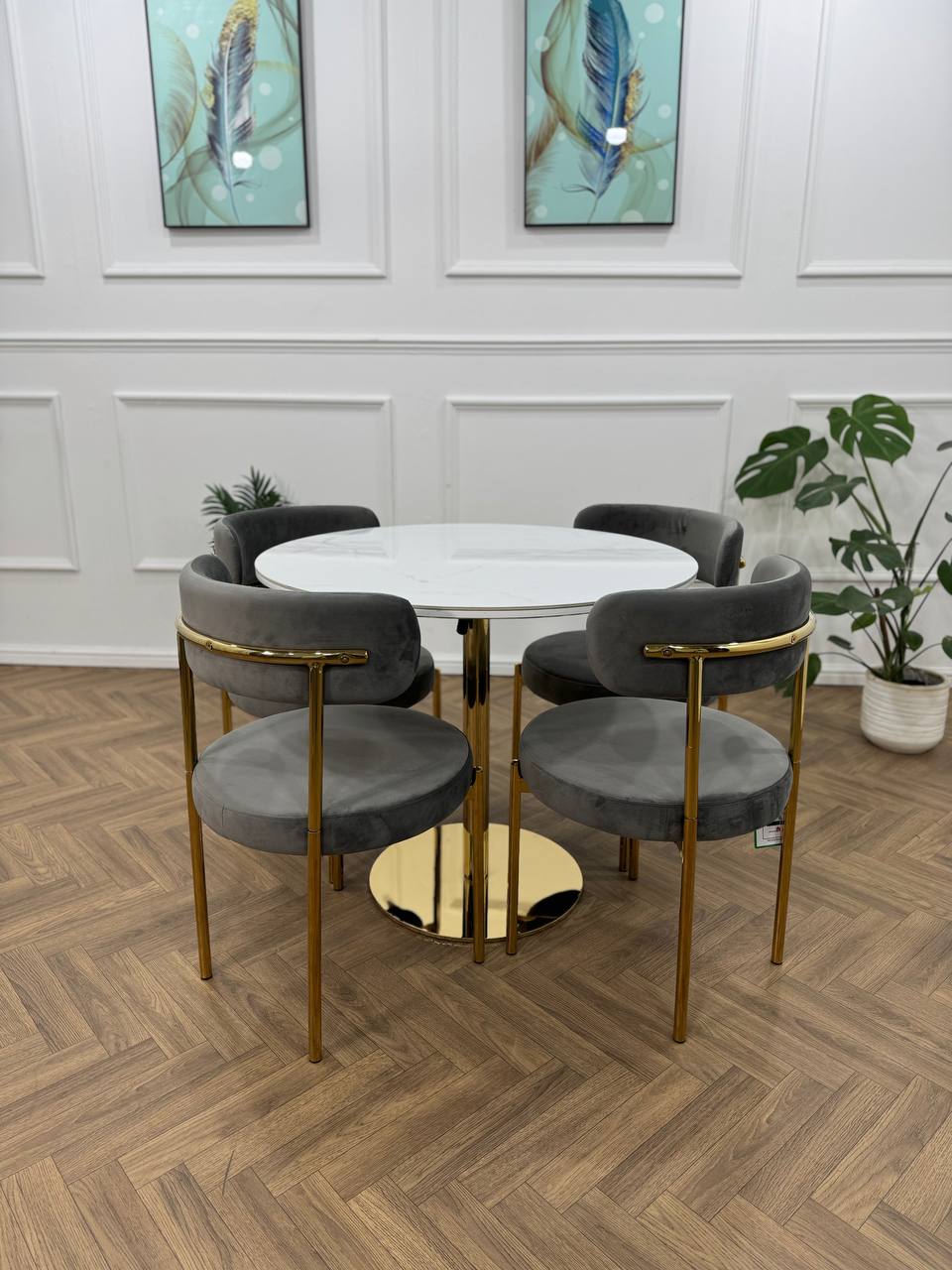LUXE DINING SET-DARK GREY-GOLD