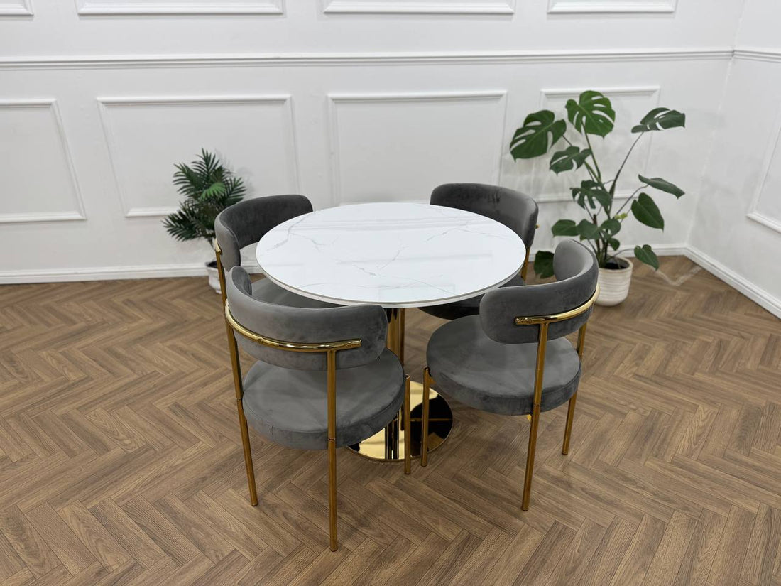 LUXE DINING SET-DARK GREY-GOLD