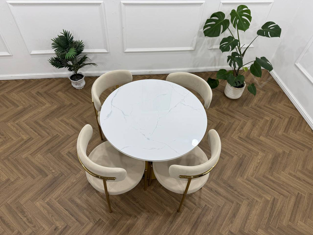 LUXE DINING SET-VELVET-BEIGI-GOLD