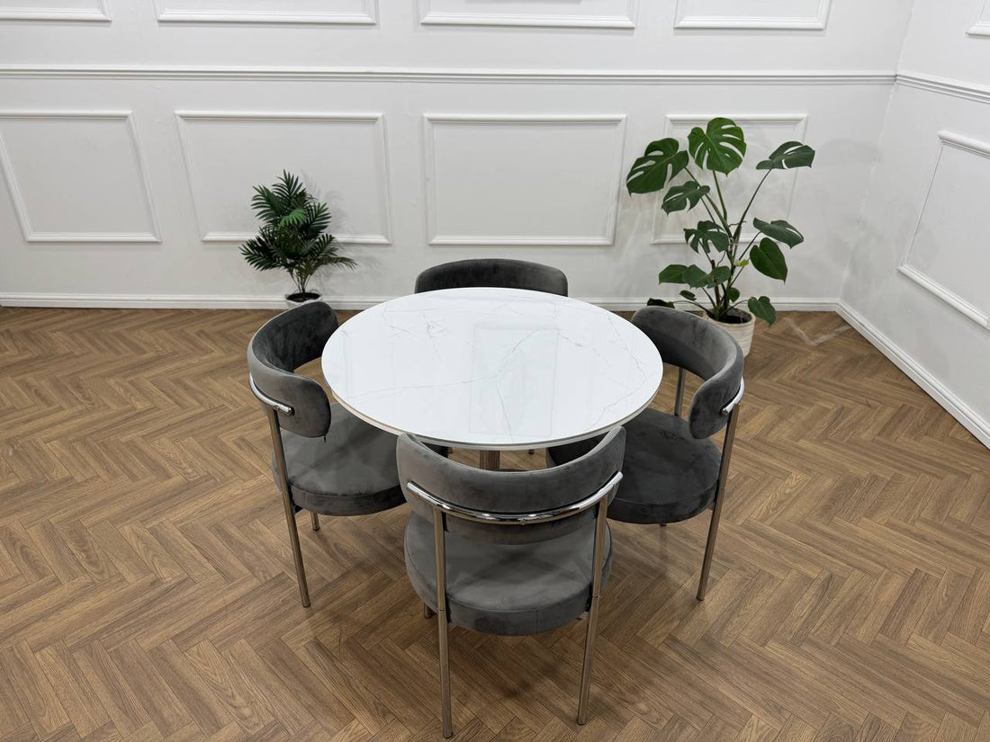 LUXE DINING Set-VELVET-DARK GREY-SILVER